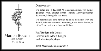 Traueranzeige von Marion Bodem von trauer.extra-tipp-moenchengladbach.de