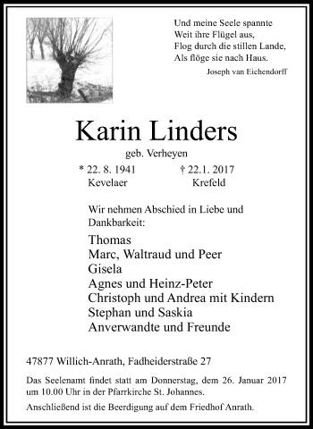 Traueranzeige von Karin Linders von trauer.extra-tipp-moenchengladbach.de