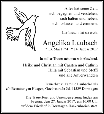 Traueranzeige von Angelika Laubach von trauer.extra-tipp-moenchengladbach.de