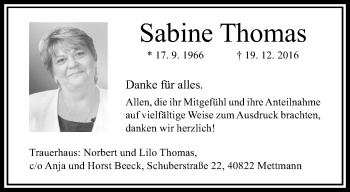 Traueranzeige von Sabine Thomas von trauer.duesseldorfer-anzeiger.de