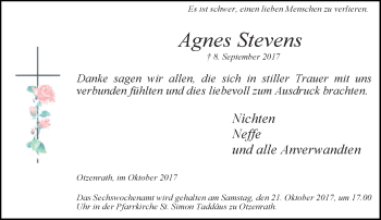 Traueranzeige von Agnes Stevens von trauer.stadt-kurier.de