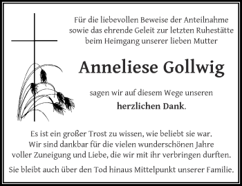 Traueranzeige von Anneliese Gollwig von trauer.wuppertaler-rundschau.de