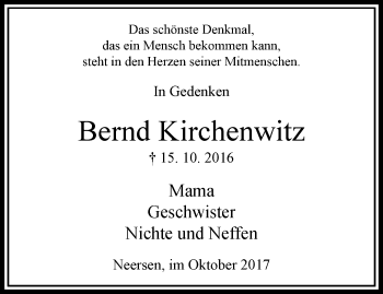 Traueranzeige von Bernd Kirchenwitz von trauer.extra-tipp-moenchengladbach.de