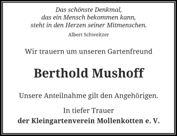 Traueranzeige von Berthold Mushoff von trauer.wuppertaler-rundschau.de