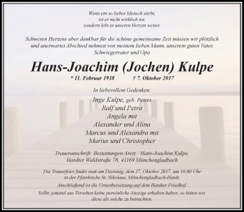 Traueranzeige von Hans-Joachim  Kulpe von trauer.extra-tipp-moenchengladbach.de