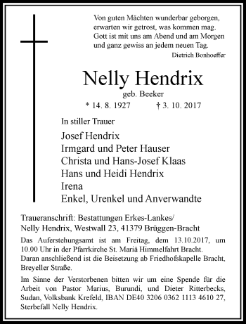 Traueranzeige von Nelly Hendrix von trauer.extra-tipp-moenchengladbach.de