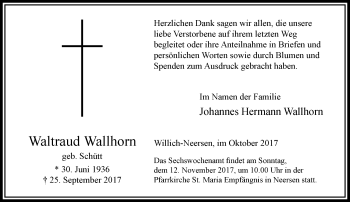 Traueranzeige von Waltraud Wallhorn von trauer.extra-tipp-moenchengladbach.de