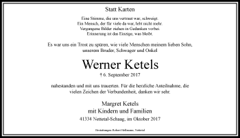 Traueranzeige von Werner Ketels von trauer.extra-tipp-moenchengladbach.de