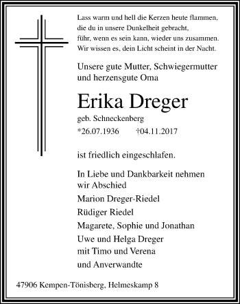 Traueranzeige von Erika Dreger von trauer.mein.krefeld.de