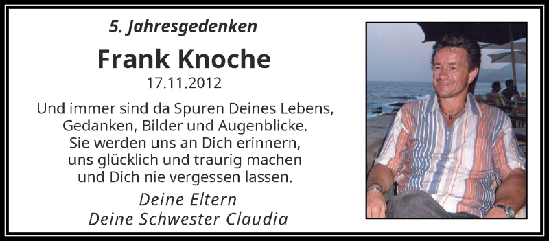  Traueranzeige für Frank Knoche vom 18.11.2017 aus trauer.wuppertaler-rundschau.de