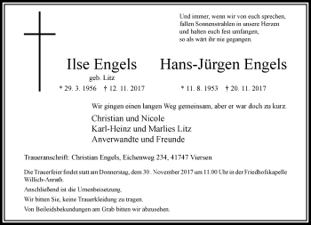 Traueranzeige von Ilse und Hans-Jürgen Engels von trauer.extra-tipp-moenchengladbach.de
