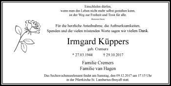 Traueranzeige von Irmgard Köppers von trauer.extra-tipp-moenchengladbach.de