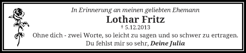  Traueranzeige für Lothar Fritz vom 02.12.2017 aus trauer.wuppertaler-rundschau.de