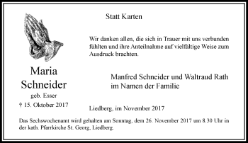 Traueranzeige von Maria Schneider von trauer.extra-tipp-moenchengladbach.de