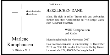 Traueranzeige von Marlene Kamphausen von trauer.extra-tipp-moenchengladbach.de