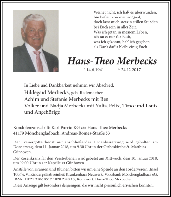 Traueranzeige von Hans-Theo Merbecks von trauer.extra-tipp-moenchengladbach.de