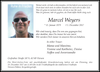 Traueranzeige von Marcel Weyers von trauer.extra-tipp-moenchengladbach.de