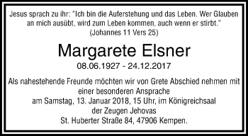 Traueranzeige von Margarete Elsner von trauer.mein.krefeld.de