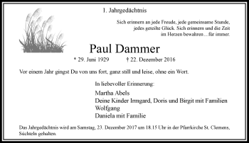 Traueranzeige von Paul Dammer von trauer.extra-tipp-moenchengladbach.de