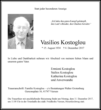 Traueranzeige von Vasilios Kostoglou von trauer.extra-tipp-moenchengladbach.de