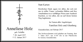 Traueranzeige von Anneliese Holz von trauer.extra-tipp-moenchengladbach.de