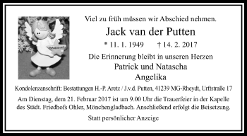 Traueranzeige von Jack van der Putten von trauer.extra-tipp-moenchengladbach.de