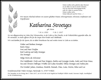Traueranzeige von Katharina Stroetges von trauer.extra-tipp-moenchengladbach.de