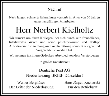 Traueranzeige von Norbert Kielholtz von trauer.extra-tipp-moenchengladbach.de