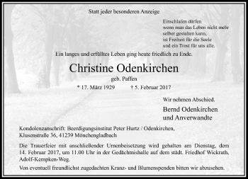 Traueranzeige von Christine Odenkirchen von trauer.extra-tipp-moenchengladbach.de