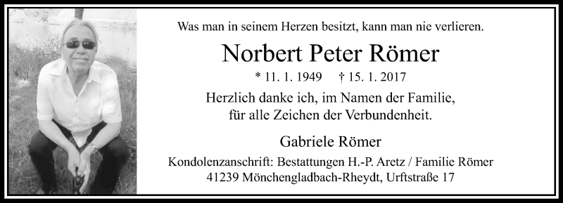  Traueranzeige für Norbert Peter Römer vom 05.02.2017 aus trauer.extra-tipp-moenchengladbach.de