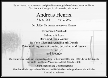 Traueranzeige von Andreas Henrix von trauer.extra-tipp-moenchengladbach.de