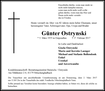 Traueranzeige von Günter Ostrynski von trauer.extra-tipp-moenchengladbach.de