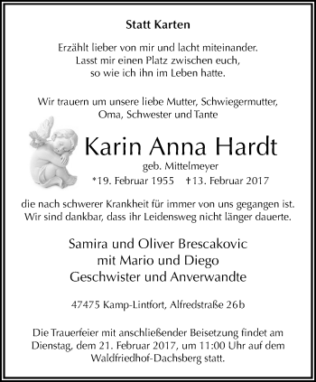 Traueranzeige von Karin Anna Hardt von trauer.stadt-panorame.de