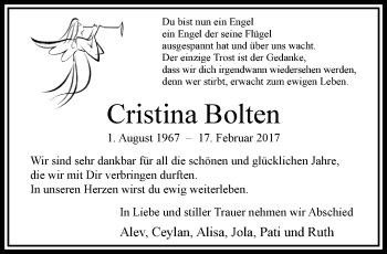Traueranzeige von Christina Bolten von trauer.extra-tipp-moenchengladbach.de