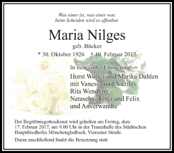 Traueranzeige von Maria Nilges von trauer.extra-tipp-moenchengladbach.de