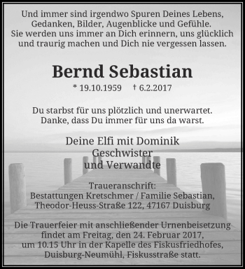 Traueranzeige von Bernd Sebastian von trauer.wuppertaler-rundschau.de