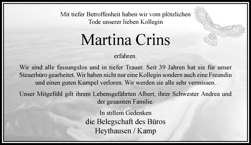  Traueranzeige für Martina Crins vom 26.03.2017 aus trauer.extra-tipp-moenchengladbach.de