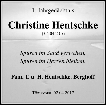 Traueranzeige von Christine Hentschke von trauer.mein.krefeld.de