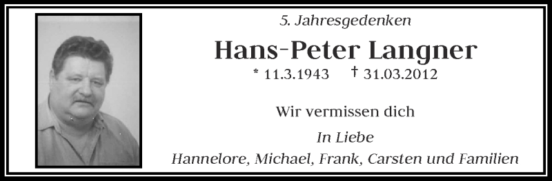  Traueranzeige für Hans-Peter Langner vom 01.04.2017 aus trauer.wuppertaler-rundschau.de