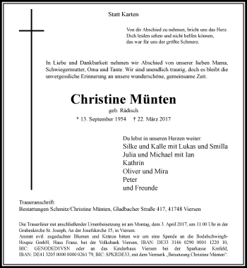 Traueranzeige von Christine Münten von trauer.extra-tipp-moenchengladbach.de