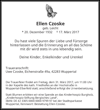 Traueranzeige von Ellen Czoske von trauer.wuppertaler-rundschau.de