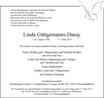 Traueranzeige von Linda Güttgemanns-Dasuy von trauer.extra-tipp-moenchengladbach.de