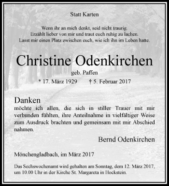 Traueranzeige von Christine Odenkirchen von trauer.extra-tipp-moenchengladbach.de