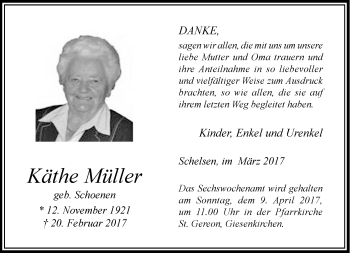 Traueranzeige von Käthe Müller von trauer.extra-tipp-moenchengladbach.de