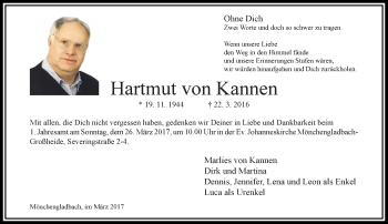 Traueranzeige von Hartmut von Kannen von trauer.extra-tipp-moenchengladbach.de