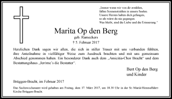 Traueranzeige von Marita Op den Berg von trauer.extra-tipp-moenchengladbach.de