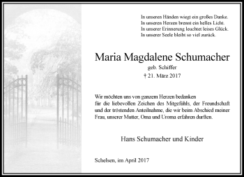 Traueranzeige von Maria Magdalene Schumacher von trauer.extra-tipp-moenchengladbach.de