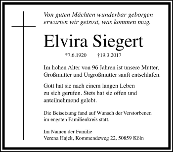 Traueranzeige von Elvira Siegen von trauer.mein.krefeld.de