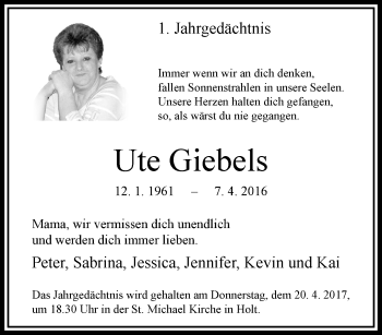 Traueranzeige von Ute Giebels von trauer.extra-tipp-moenchengladbach.de