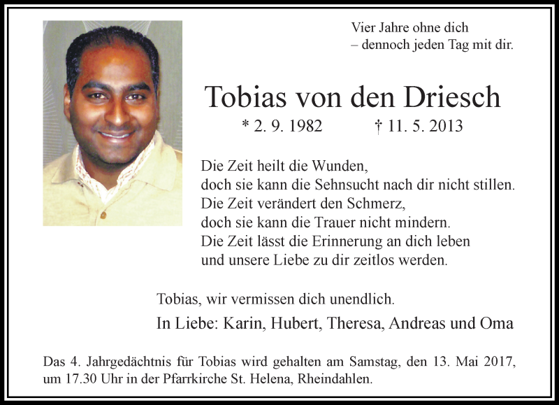  Traueranzeige für Tobias von den Driesch vom 07.05.2017 aus trauer.extra-tipp-moenchengladbach.de